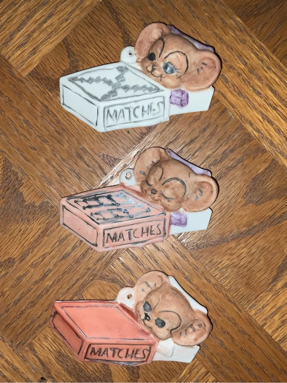 Vintage Ceramic Mouse Sleeping in Matchbox - 1950s